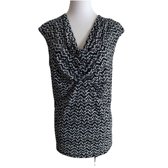 Michael Kors Cowl Neck Sleeveless Top XL Black White Abstract Print Stretch NWT - Picture 1 of 9